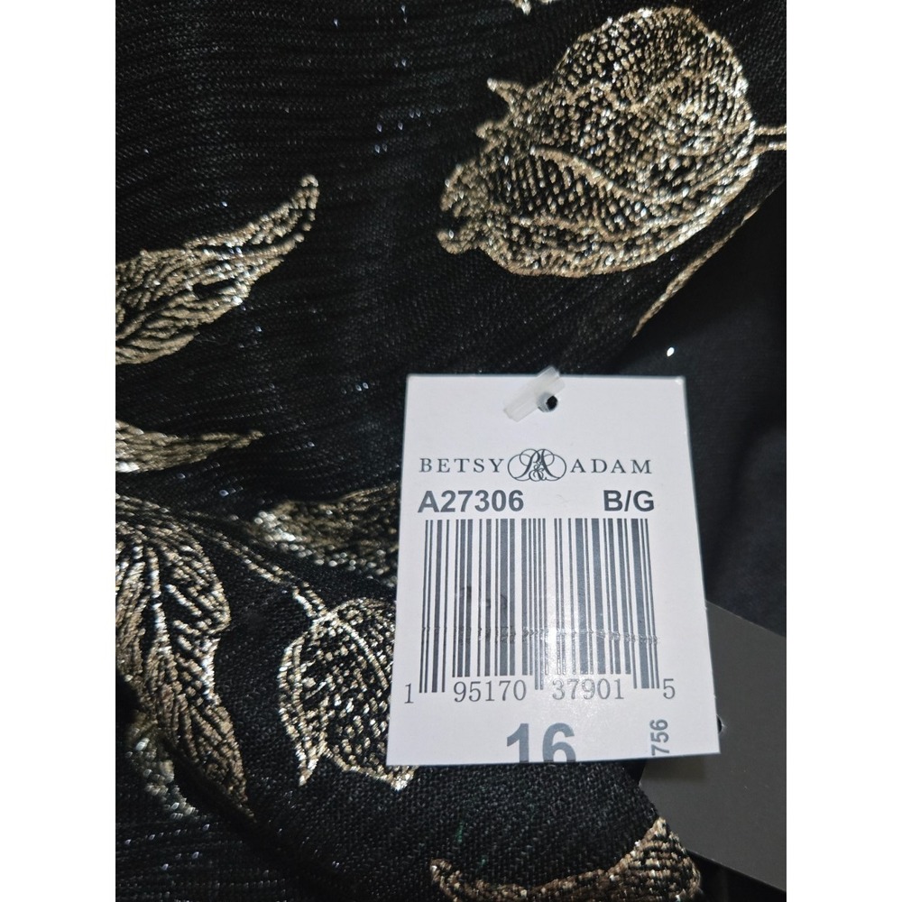 Betsy&Adam Black Gold Metallic Floral Sheath Gown Women's 16 Black/Gold NWT - Picture 15 of 16